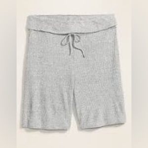 Rib Knit Rollover Waist Lounge Shorts w Drawstring